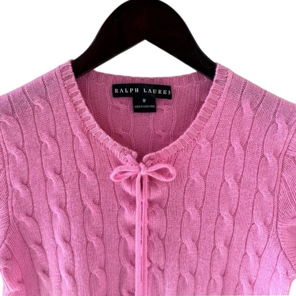 Ralph Lauren Black Label Pink Short Sleeve Lace Up Cashmere Sweater Size Medium - Picture 3 of 9